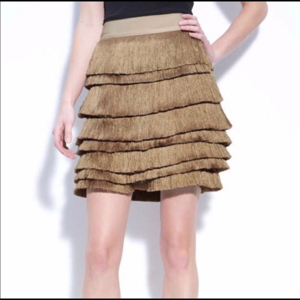 Robert Rodriguez Gold Tan Fringe Mini Skirt size 8